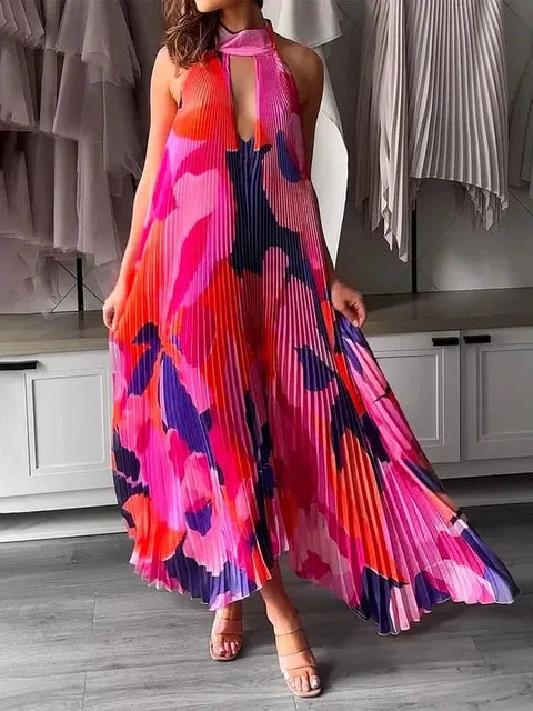 Lola Elegant V-Neck Print Long Sleeve Dress For Women