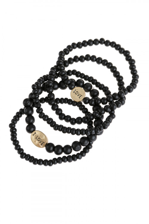 LOVE STACKABLE WOOD BEADED BRACELETS