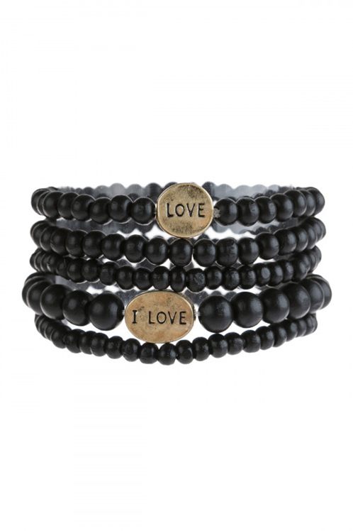 LOVE STACKABLE WOOD BEADED BRACELETS