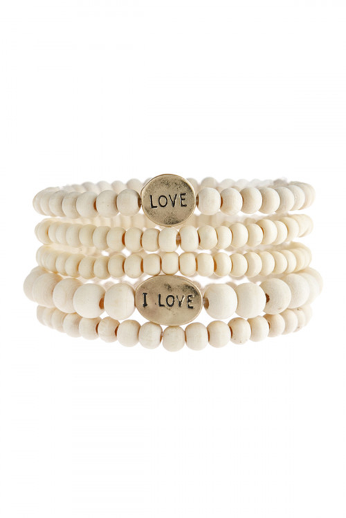 LOVE STACKABLE WOOD BEADED BRACELETS