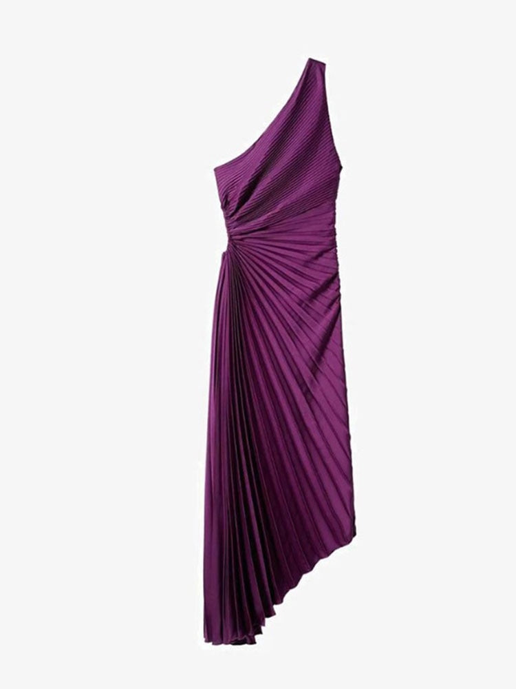 Hillary One Shoulder Pleated Maxi Dress