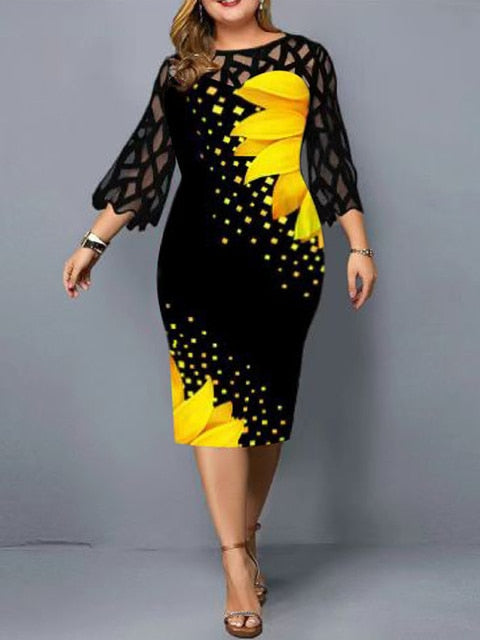 Beth Plus Size Elegant Print Pencil Dress