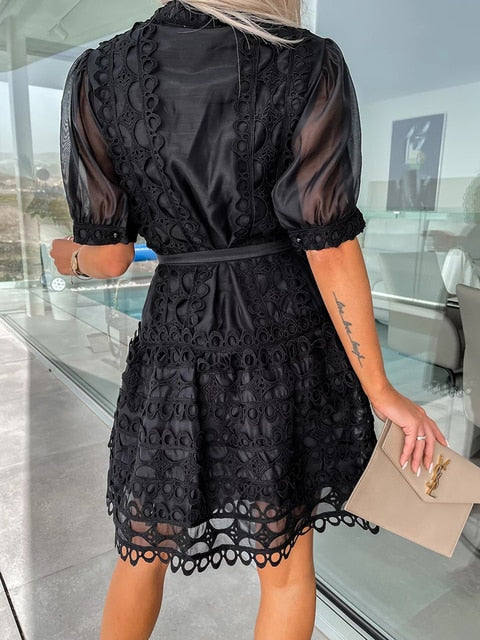 Elizabeth Patchwork Lace Elegant Mini Dress