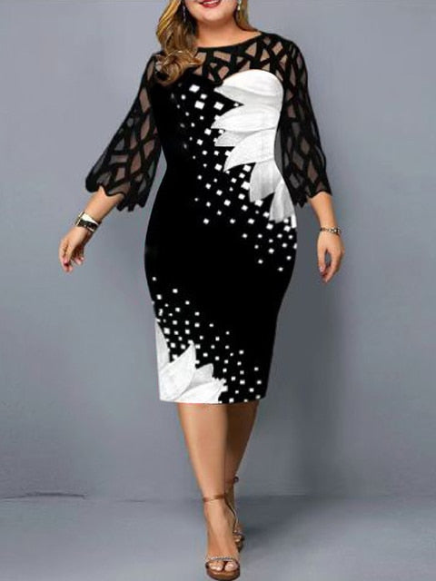 Beth Plus Size Elegant Print Pencil Dress