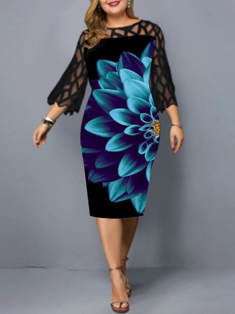 Beth Plus Size Elegant Print Pencil Dress