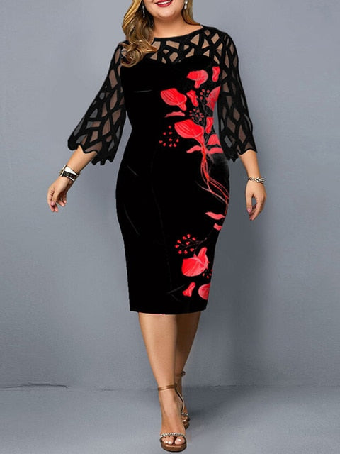 Beth Plus Size Elegant Print Pencil Dress