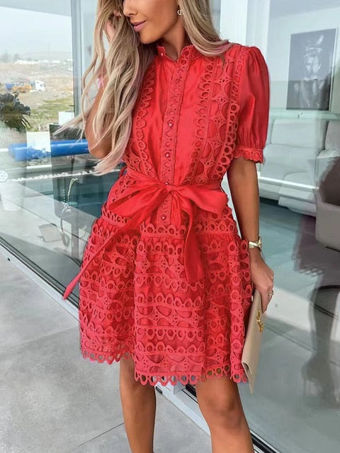 Elizabeth Patchwork Lace Elegant Mini Dress