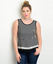 Load image into Gallery viewer, PLAID BLACK WHITE PEPLUM TOP

