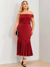 Load image into Gallery viewer, Rosa Off Shoulder Foldover Front O-ring Belted Mermaid Dress
