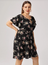 Load image into Gallery viewer, LILI PLUS KEYHOLE NECK BUTTERFLY SLEEVE BELTED FLORAL DRESS
