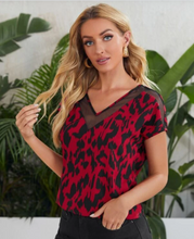 Load image into Gallery viewer, VICKIE V-NECK SHEER MESH INSERT LEOPARD TOP
